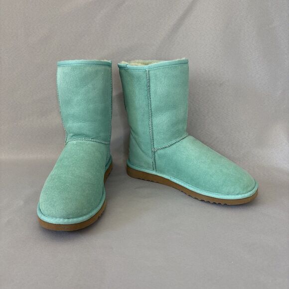 Womens UGG Australia Boots Classic Short Aqua Suede Wool Light Green Blue Sz 6 - Picture 12 of 16